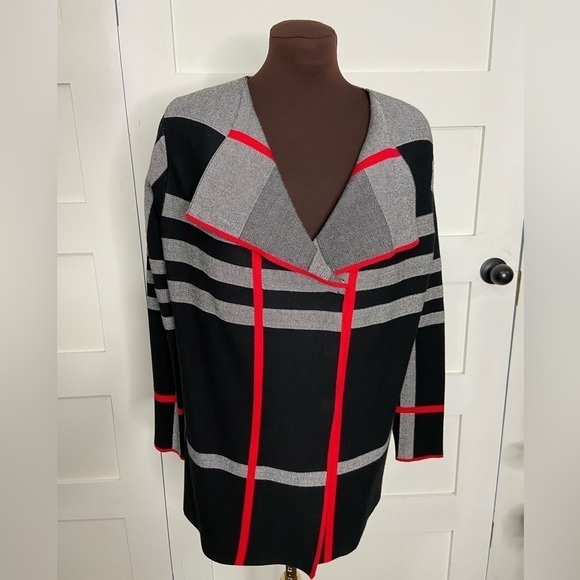 ALISON Sheri Button Cardigan Black, Gray, Red Size Medium - Picture 2 of 11